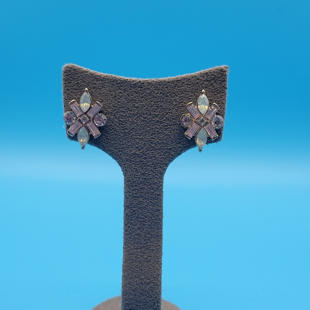 Modern Unique Unmarked Rhinestone Pierced Stud Earrings